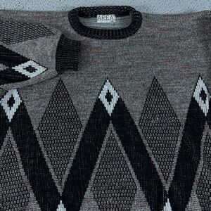 VINTAGE Area by Tag Sweater Mens Large Geometric USA Chunky Collar Acrylic 80s